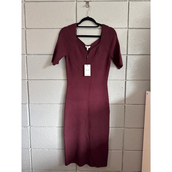 NWT Women's Reiss Olivia Sweetheart Neck Midi Dress In Burgundy size L - Picture 3 of 7